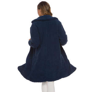 Manteau décontracté élégant à manches longues pour femme grande taille, en velours tricoté, doublé de fourrure, avec motif gaufré, couleur unie texturée - Product Image 6