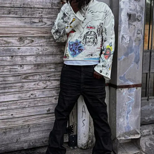 Vintage Graphic T Shirt <b>Distressed</b> Streetwear Oversized Tee Graffiti Print Washed Cotton Casual Hip Hop Style <b>Top</b> - Product Image 6