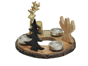 Candelabro Decorativo de Metal Mixto con Forma de Reno y Árbol, con Base de Madera, Centro de Mesa Navideño - Product Image 3