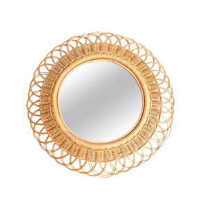 Miroir mural rond en rotin tressé à la main, style bohème, pour salon, chambre ou entrée, provenant du Vietnam. - Product Image 1