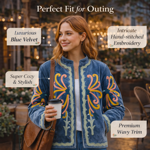 Veste bomber en velours brodée à la main pour femme, col montant, doublure en coton, style bohème - Product Image 4