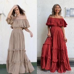 Boho Shoulder for Ruffled <b>Ball</b> <b>Gown</b> <b>Maternity</b> Maxi Dress Floor-Length Beach Wedding Cotton Breathable Eco-Friendly - Product Image 2