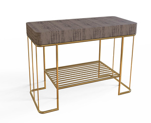 Modern <b>Marble</b> <b>Top</b> <b>Console</b> <b>Table</b> with Gold Stainless Steel Frame and Storage Shelf for Hotel Living Room Furniture - Product Image 1