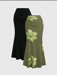 Jupe mi-longue à imprimé floral de haute qualité pour femmes, élégante, douce, en spandex et polyester, à porter toute l'année - Product Image 1