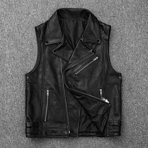 Gilet sans manches en cuir véritable pour homme, style motard, délavé, vêtement d'extérieur décontracté, fabricant OEM ODM en gros - Product Image 5
