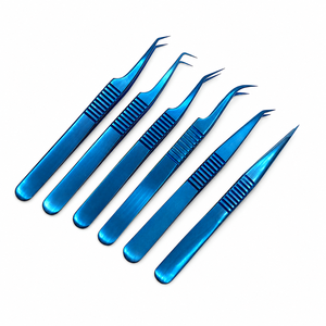 Ensemble professionnel de 6 pinces à épiler modernes en acier inoxydable bleu à pointe inclinée, écologiques et durables, pour le volume des cils et l'épilation des sourcils - Product Image 5