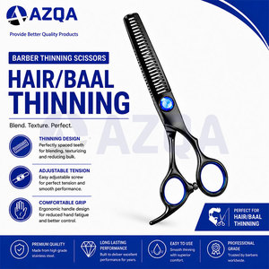 Stainless Steel Black Hairdressing Scissors Set With Cutting And <b>Thinning</b> Shears Blue Decorative Screw And Finger <b>Rings</b> - Product Image 6