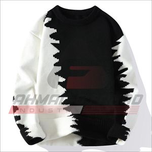 Men's Black White Geometric Knitted <b>Sweater</b> Casual Autumn Wear - Product Image 1