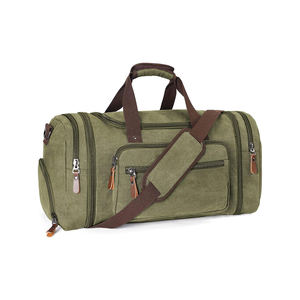 Sac de voyage en toile personnalisé avec logo, 7 pouces, sangles en cuir vert olive, fermeture éclair, sac de week-end écologique, léger et durable - Product Image 2