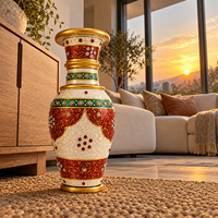Vase en marbre traditionnel très vendu pour table de cimetière, rouge, or, vert, décoratif, fait main, design rond brillant pour Noël