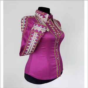 Camisa de lujo de mezclilla con pedrería para espectáculos ecuestres del oeste, para mujer, para competición de equitación y carreras de barriles, ecológica - Product Image 1
