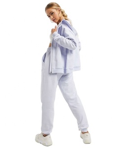 High Quality Full Zipper Tracksuits 100% Cotton Fashion Custom Logo Casual Women Tracksuit Set - Product Image 1