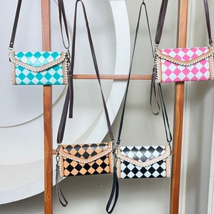 New High Grade Hot Selling New Arrival Lady Hand Clutch <b>Bag</b> Purse Handbag Women Hand Tooled Checkered Leather <b>Crossbody</b> Mini <b>Bag</b> - Product Image 5