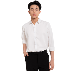 เสื้อเชิ้ตผู้ชายสีเทา ผ้าป๊อปลิน แขนยาว ปกคอพับ สีพื้น ปักโลโก้ได้ตามต้องการ ด้านหน้าและด้านหลัง ดีไซน์สำหรับใส่ในโอกาสทางการ ฤดูใบไม้ผลิ - Product Image 3