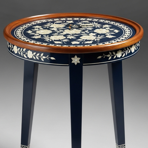 Blue Floral Meena Wooden <b>Stool</b> – Handcrafted Round Decorative Accent <b>Stool</b> Side <b>Table</b> - Product Image 4
