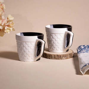Classic and Modern Black and White Textured Espresso <b>Cups</b> (<b>Set</b> of 2) 200-220ml Capacity PC Material for Home Use Custom Logo - Product Image 4