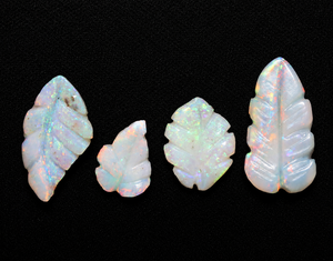 Natural Australian <b>Opal</b> Leaf Carving Cabochon Loose Gemstones Multi Fire <b>Opal</b> Hand Carved Leaf Shape Jewelry Making Stone Set - Product Image 2