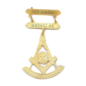 Grand Maître Loge Bleue Maçonnique, Bijou de poitrine en laiton doré 3D, Emblème croix et équerre, Badge nominatif personnalisé, Régalia rigide - Product Image 1