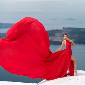 Long <b>Halter</b> Neck Flying Photoshoot <b>Dress</b> Flying Custom Long Satin Flying <b>Dress</b> for Women's - Product Image 1