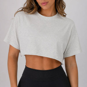 Quick Dry Summer Slim <b>Fit</b> V-neck Women's <b>Crop</b> <b>T</b>-<b>Shirt</b>-100% Cotton Jersey Anti-Pilling Plus Size - Product Image 5