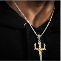 Collier tendance en or massif 10 carats avec pendentifs Trishul personnalisés en moissanite, bijoux fins à symboles hindous, cadeau religieux unisexe