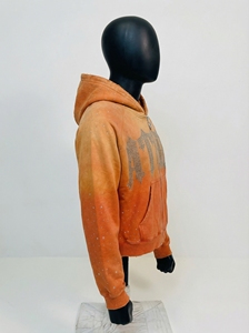 Orange Pigment Wash <b>Studded</b> Zip Hoodie Gothic Crystal Logo, O Ring Zipper Pull, Vintage Washed Streetwear, OEM/ODM - Product Image 4