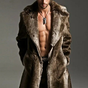 <b>Mens</b> Luxurious Fluffy Faux Fur Custom Artificial Fleece Fur <b>Jacket</b> Thick Winter Warm <b>Men</b> Fox Fur BlackBrown <b>Long</b> Coat - Product Image 2