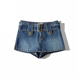 Dark Blue Mid Waist <b>Elastic</b> Waist Casual Breathable Jeans for Women Hot Girls Sexy Fashion Belt Petite Mini <b>Skirts</b> Shorts - Product Image 4