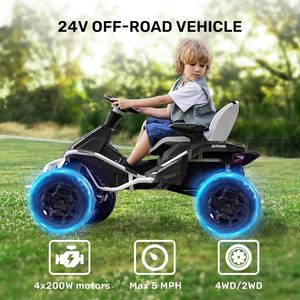 Voiture électrique ANPABO 24V 4x4 pour enfants plus âgés, 4x200W 5MPH avec télécommande parentale, siège large et réglable, phares, châssis métallique - Product Image 3