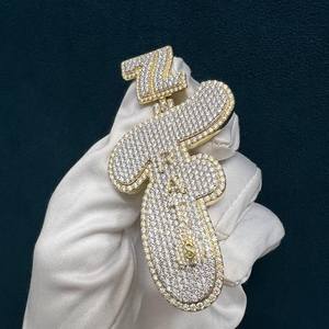 Collar con Colgante Personalizado de Letra y Símbolo de Dólar con Incrustaciones de Moissanita VVS en Plata de Ley 925, Estilo Hip Hop, con Diseño de Bolsa de Dinero y Adorno Bling - Product Image 3