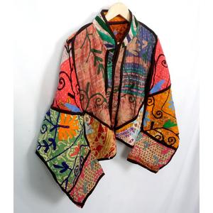 Best Selling Handmade Cotton Material Kantha <b>Jacket</b> with <b>mandarin</b> <b>collar</b> for Women Available at Wholesale Price From India - Product Image 4