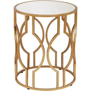 Mesa de Centro Moderna Redonda de Metal con Tapa de Vidrio Templado y Base Decorativa para Sala de Estar, Hogar, Hotel, Cafetería - Product Image 2