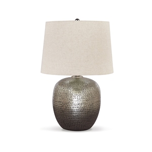 Luxury design Silver <b>Table</b> Lamp Textured Metallic Base Linen Fabric Shade Elegant <b>Bedside</b> Nightstand Light Home Decor - Product Image 1
