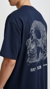 <b>Men</b> Oversized Graphic T-<b>Shirt</b> Navy <b>Skull</b> Graphic Back Print Streetwear Custom OEM Wholesale - Product Image 6