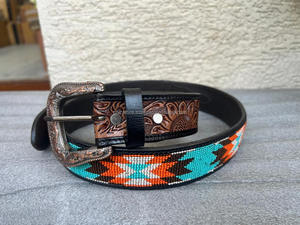 Cinturón con cuentas de diseñador de vaquero de cuero americano, regalo para hombre, moda occidental, cinturón de lujo ostentoso, piel de vaca Premium, Floral, mecanizado a mano - Product Image 3