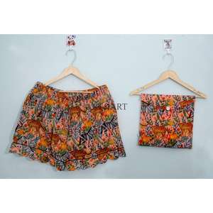 Conjunto de Pijama Corto de Algodón 100% para Mujer, Estampado Floral Estilo Indio, Ropa de Dormir Informal con Encaje, para Primavera, Verano y Navidad - Product Image 2