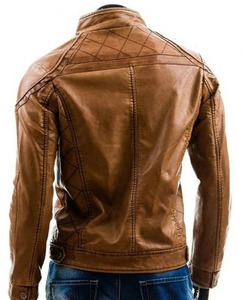 เสื้อแจ็คเก็ตหนังสีน้ำตาลแฟชั่นสำหรับผู้ชายสไตล์ไบค์เกอร์ - Product Image 2