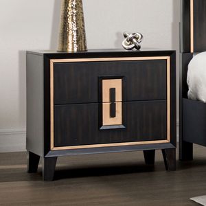 Comodino Moderno in Legno Espresso con Finiture Dorate e Design con Maniglia a Incasso, Arredamento per Camera da Letto - Product Image 1