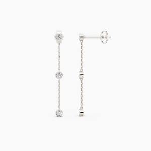 Luxury 14K Gold Three Lab Grown Diamond Station <b>Drop</b> Earrings Dainty Bezel Chain Earrings Minimal Jewelry Women Gift - Product Image 3