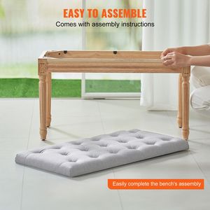 Panca imbottita trapuntata da 16 pollici con cuscino imbottito in schiuma e gambe in legno di gomma per ingresso, palestra, fondo letto, ottoman, poggiapiedi, sgabello - Product Image 4