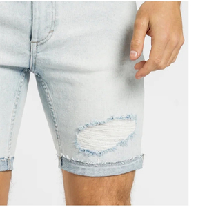 Shorts Bermuda en toile déchirée bleu clair pour homme, taille mi-haute élastique, décontracté, écologique, respirant - Product Image 3