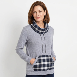 Sudadera con capucha de punto gris para mujer, 100% algodón, cuello tipo bufanda, bolsillos, informal, de invierno, peso pesado, ecológica - Product Image 5