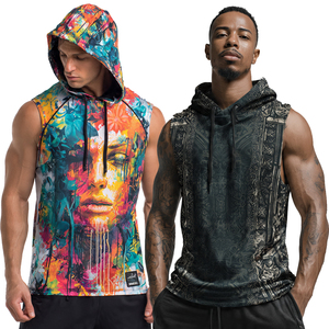 Custom Sublimation Sleeveless Hood Singlet Men Workout Muscle Fit Printed Singlet Hood Vest Sports Training Sleeveless Hoodie - Product Image 4