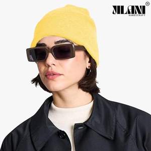 Gorros lisos con puños de punto de invierno amarillo suave - Product Image 2