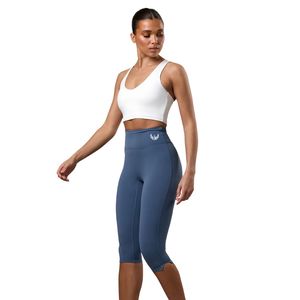 Steel Blue Capri Legging Women Contour Fit Training <b>Tights</b> High Rise Stretch Yoga Pants Athletic Activewear Performance Wear - Product Image 1