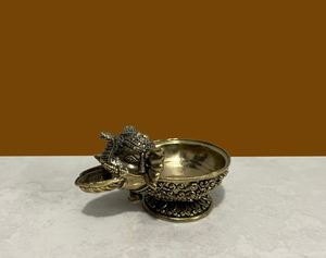 Handmade Gold-Plated Brass Ganesha Diya Holder Tabletop <b>Decor</b> Religious Figurine Traditional Design Still Life Pattern for - Product Image 2