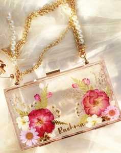 Floral Resin Clutch Summer Bloom with Pearl Handle Personalized Wedding <b>Bag</b> - Product Image 4
