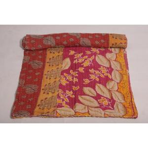 Floral Kantha <b>Quilt</b> Boho Cotton <b>Throw</b> Handmade Vintage Indian Reversible Blanket Bedspread Cozy Home - Product Image 4