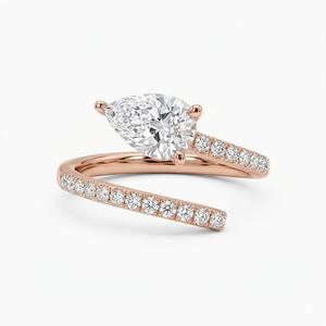 Anillo de Compromiso de Oro Rosa de 14K con Certificado IGI, Corte Pera de 1Ct, Anillo de Boda con Diamante Cultivado en Laboratorio, Joyería de Lujo, Banda Abierta con Engaste Pavé - Product Image 2