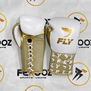 นวมชกมวยไทยสีขาวทอง Fly White Golden แบบผูกเชือก ระบายอากาศได้ดี สำหรับผู้ใหญ่ นวมคิกบ็อกซิ่งสั่งทำพิเศษ หนังวัวแท้ - Product Image 4